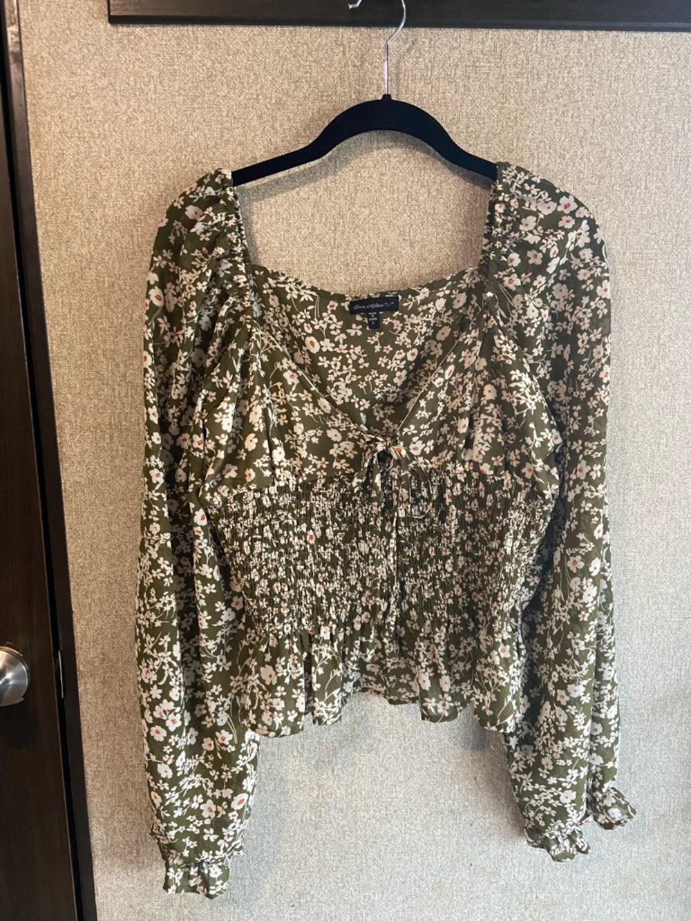 Green floral babydoll milkmaid peasant top large cottagecore prairie core